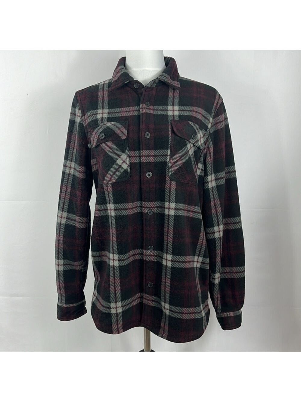 Boston Traders Plaid Polar Fleece Shirt Jacket Shacket Button Down Cozy Size M